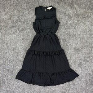 Monteau Los Angeles Black Clip Dot Tiered Ruffle Sleeveless Midi Dress Womens XS